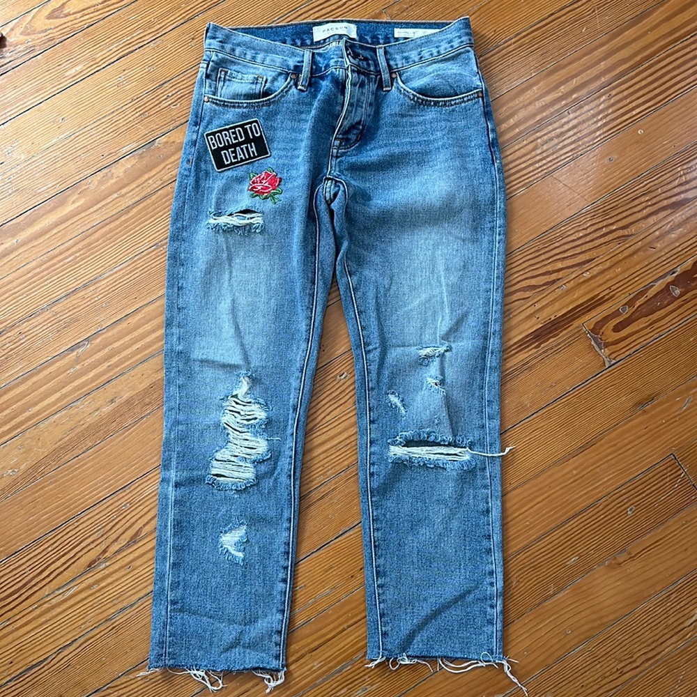 PacSun | PacSun Denim Girlfriend Jeans With Patches Size 24